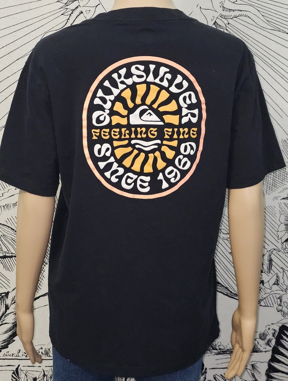 Quiksilver Black Short-Sleeve Tee "Feeling Fine Since 1969" Medium